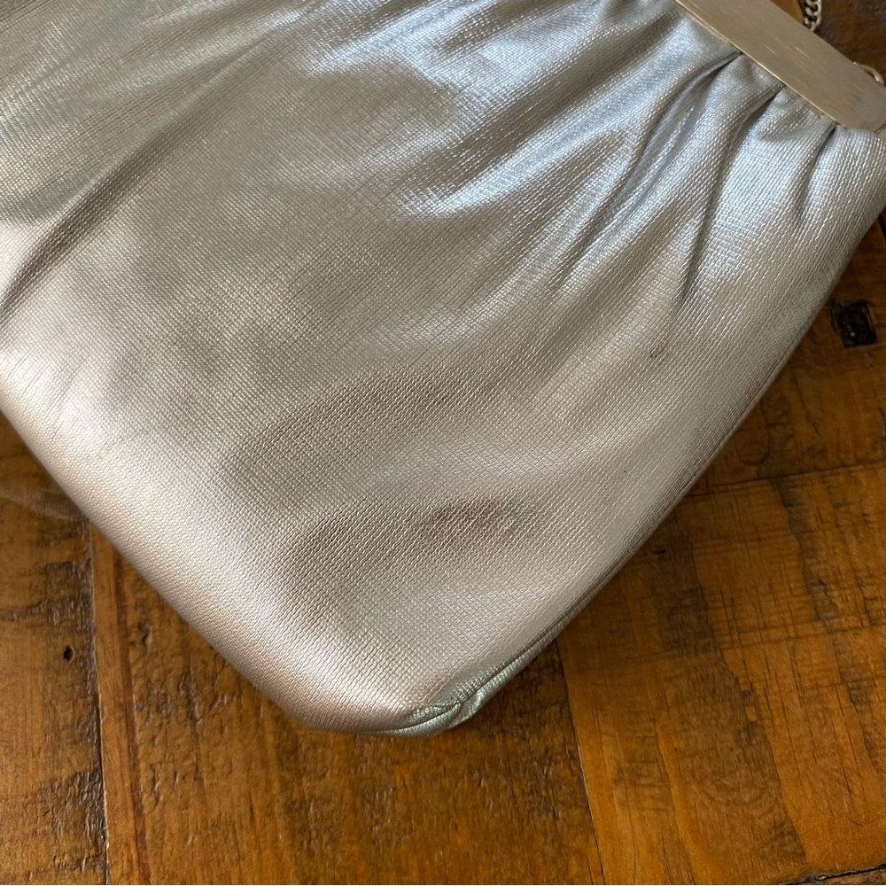 Vintage HL USA Satin Handbag Set Coin Purse Mirror Silver Convertible Chain VTG - Picture 13 of 16